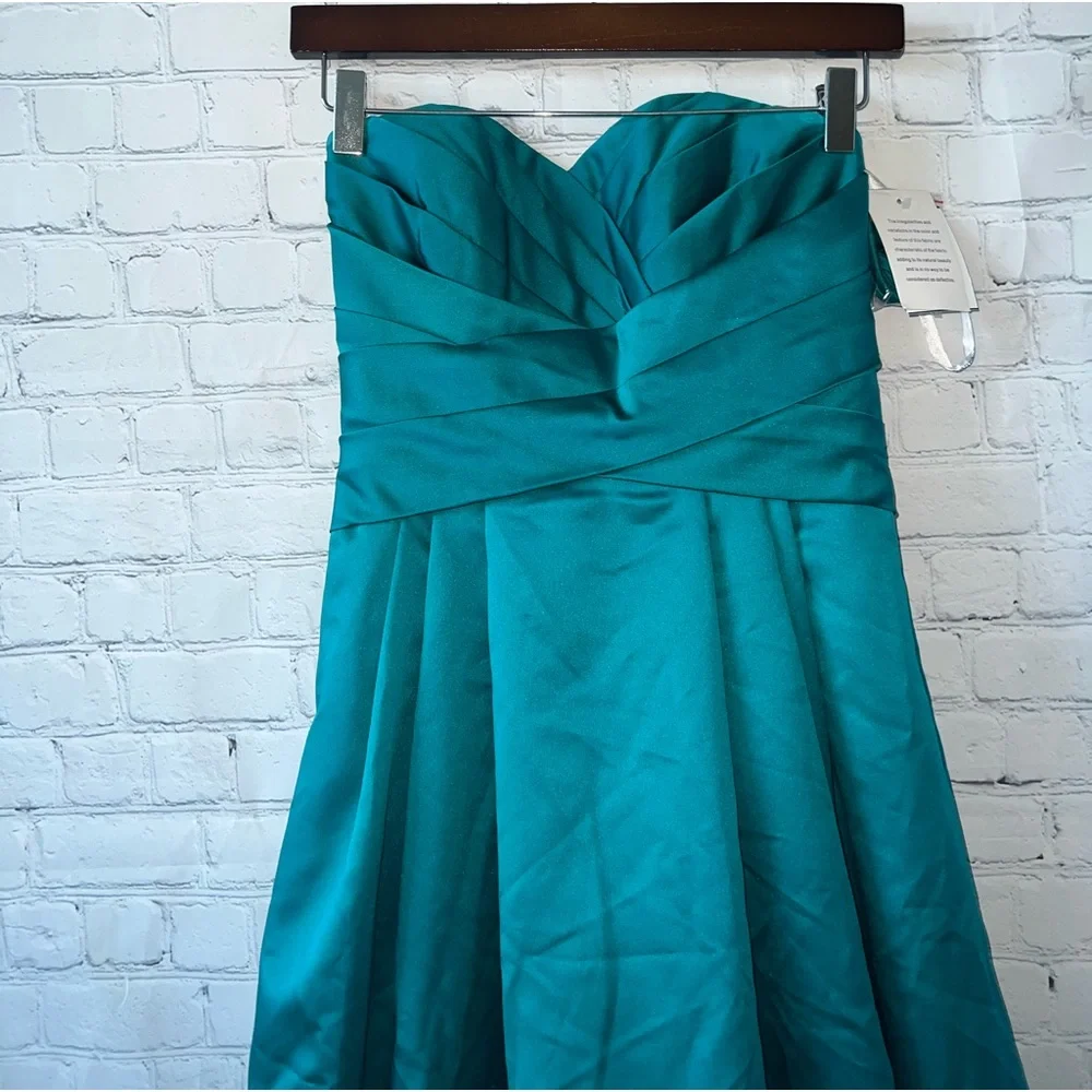 BRAND NWT David’s Bridal Oasis Turquoise Polyester Long Bridal Dress size 2 - Picture 5 of 16